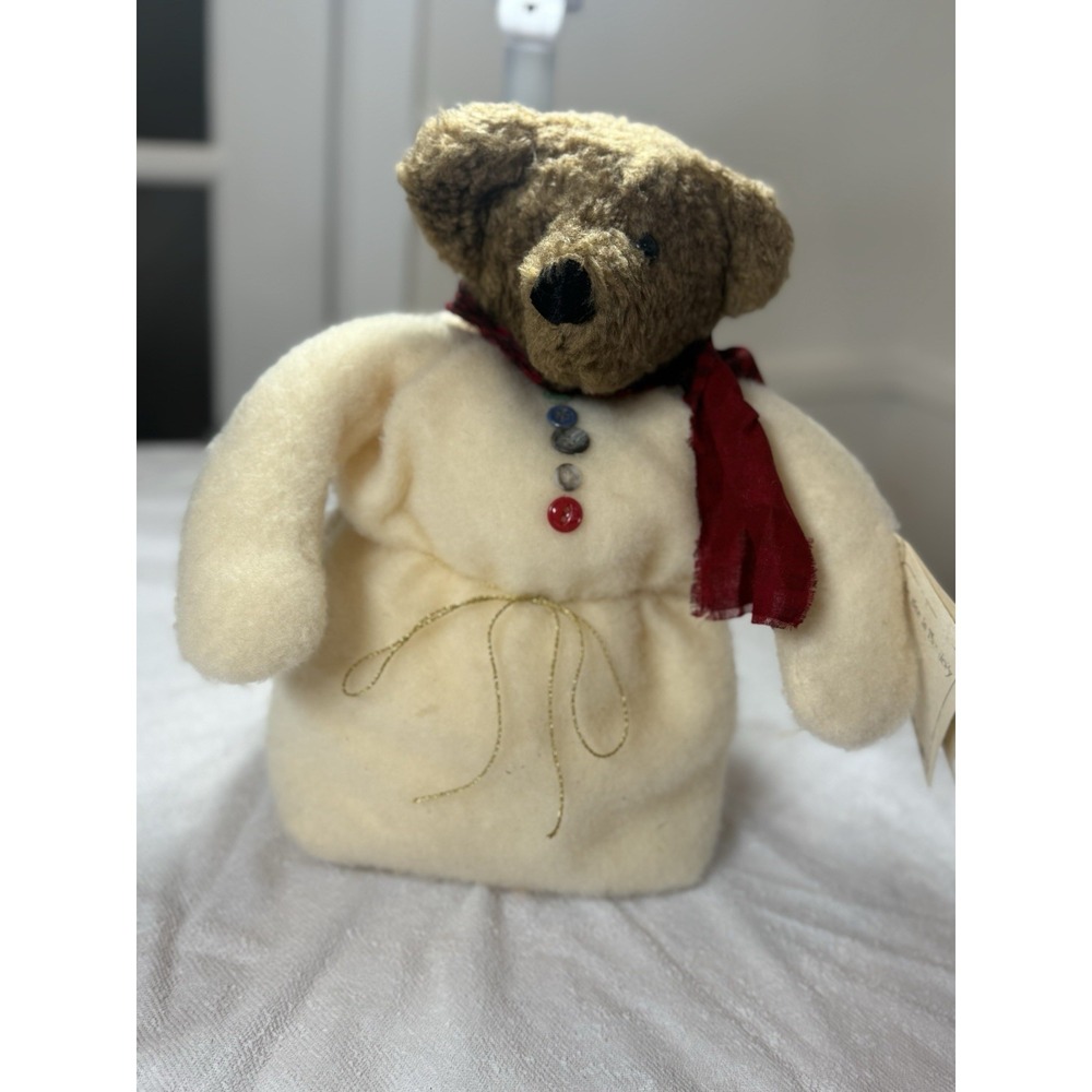 VTG Hen in the Holly Santa Bear 13" Handmade Christmas Plush Stuffed Animal Cute